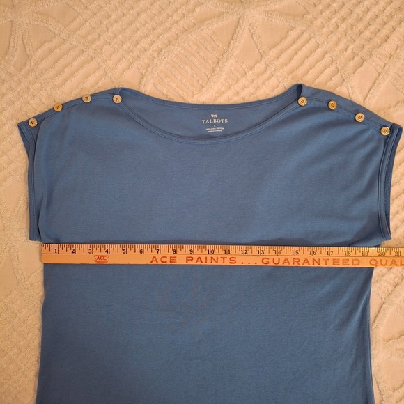 Talbots Large Sleeveless T-Shirt Blue Pima Cotton Button Shoulder Muscle Tee - Picture 3 of 7